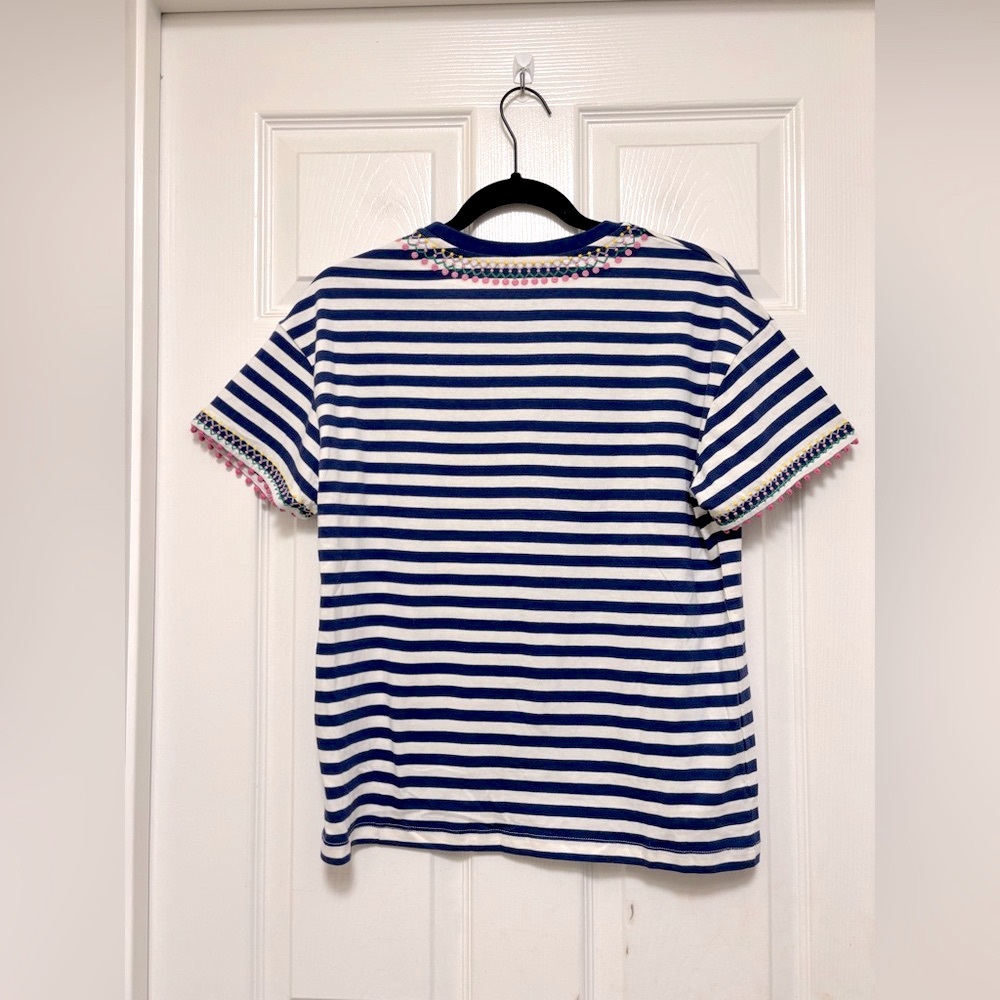 NWT MINI BODEN Relaxed Embroidered T-shirt in Navy Stripe - Picture 7 of 8